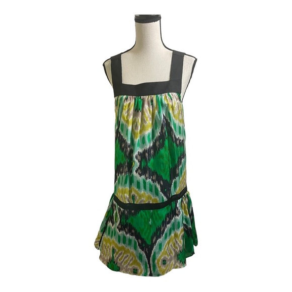 Roberta Freymann silk drop waist dress pattern colorful square neckline. Size XS - Picture 2 of 11